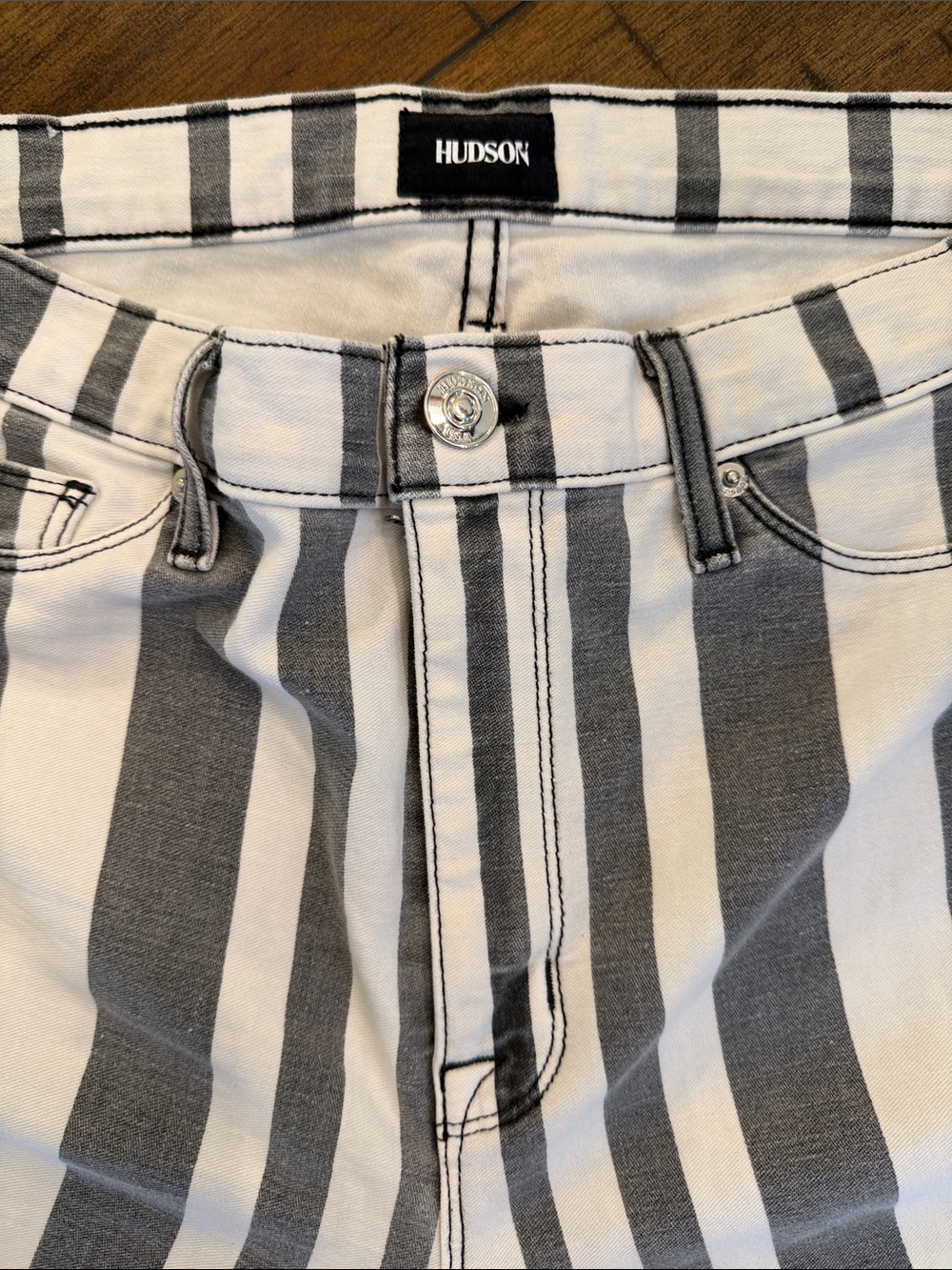 Hudson Jeans Female White and Gray Vertical Stripe Slim Jeans